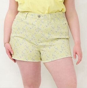 Plus Size LC Lauren Conrad High Waisted Cut off Floral Yellow Women's Shorts